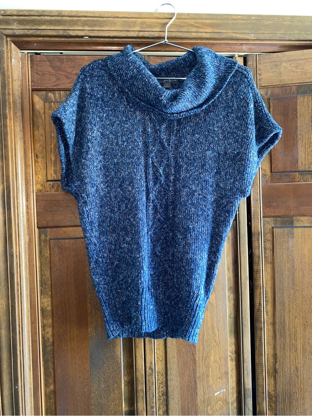 Y2K Forever 21 Navy Blue Cowl Neck Short-Sleeve Sweater
